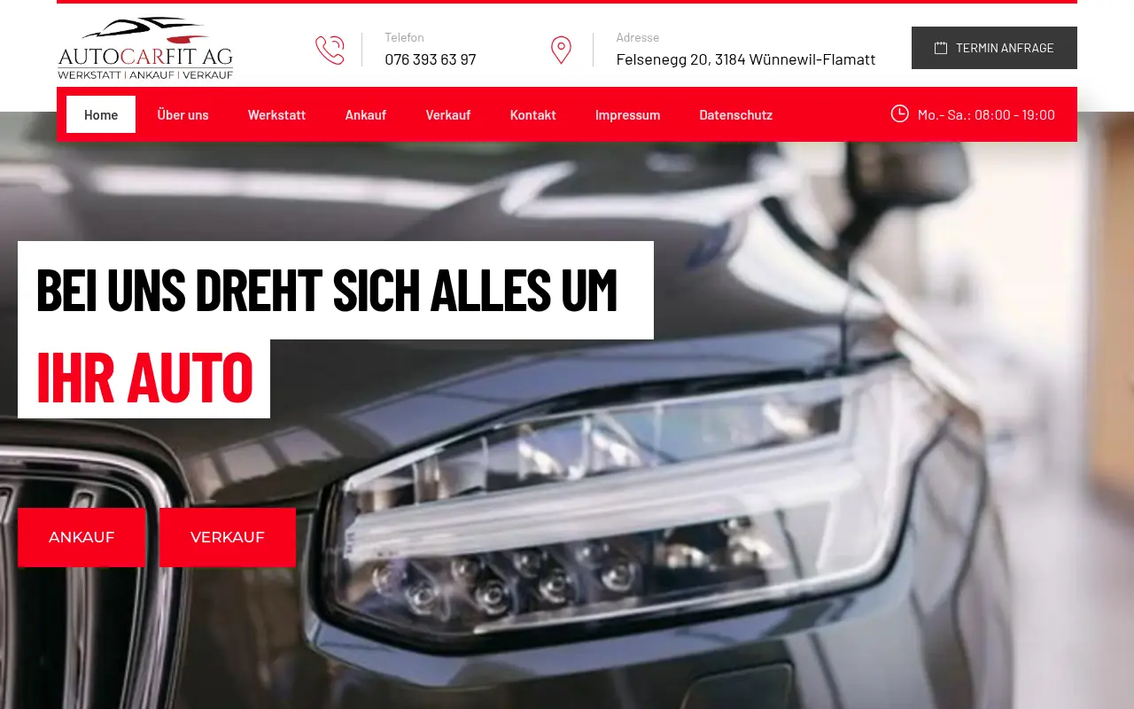 Vorher: bisherige Website von Autocarfit AG, Wünnewil-Flamatt